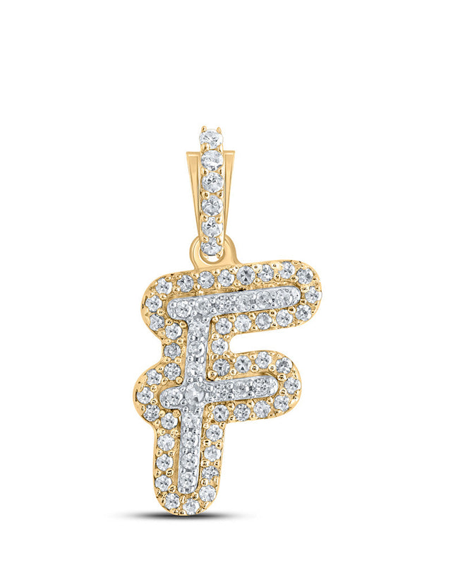 10kt Yellow Gold Womens Round Diamond F Initial Letter Pendant 1/6 Cttw