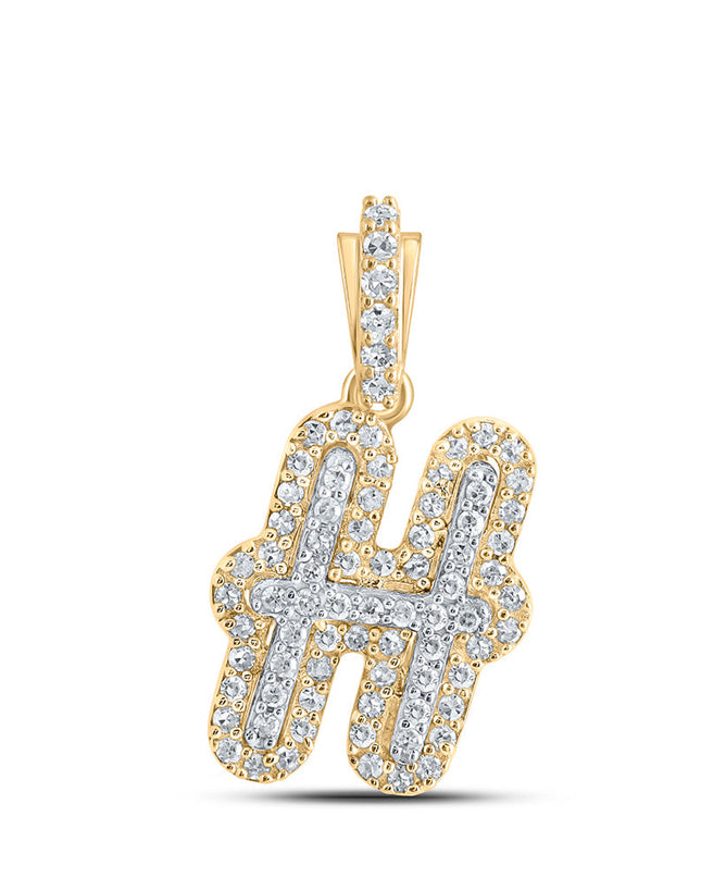 10kt Yellow Gold Mens Round Diamond H Initial Letter Charm Pendant 1/5 Cttw