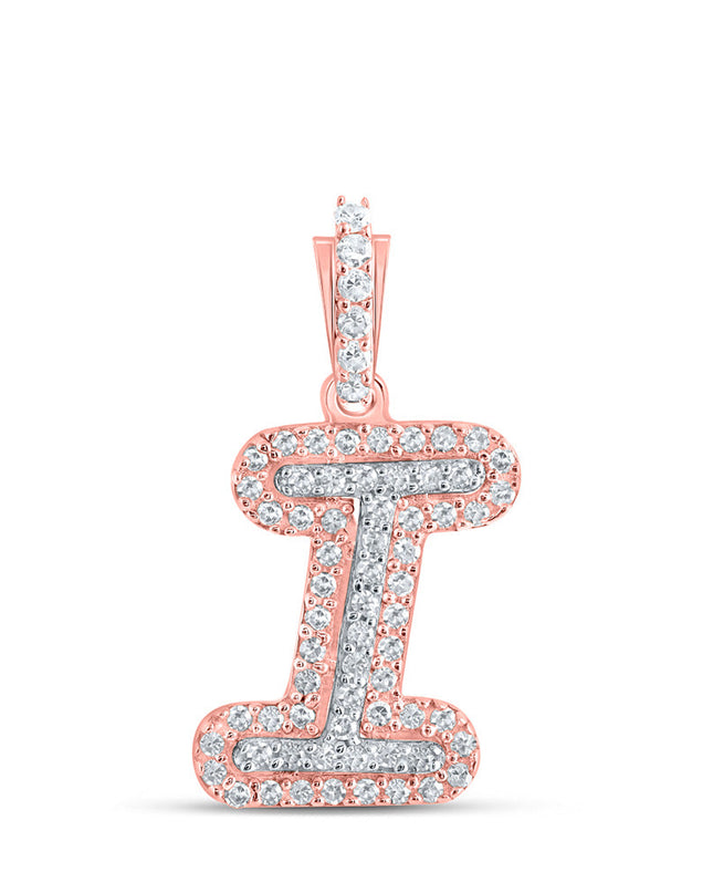 10kt Rose Gold Womens Round Diamond I Initial Letter Pendant 1/6 Cttw