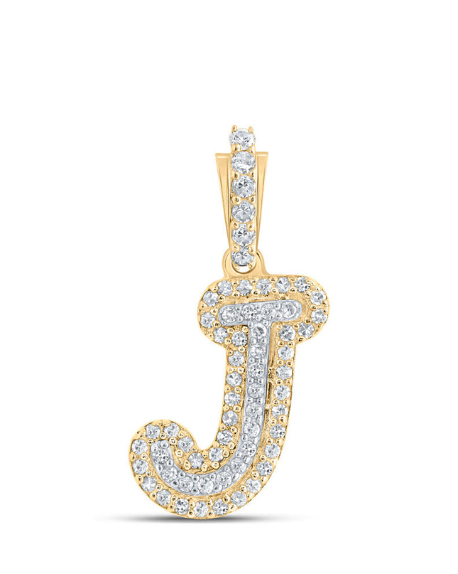 10kt Yellow Gold Womens Round Diamond J Initial Letter Pendant 1/6 Cttw