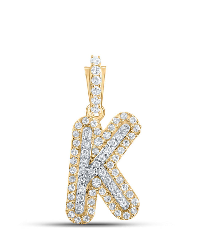10kt Yellow Gold Womens Round Diamond K Initial Letter Pendant 1/5 Cttw