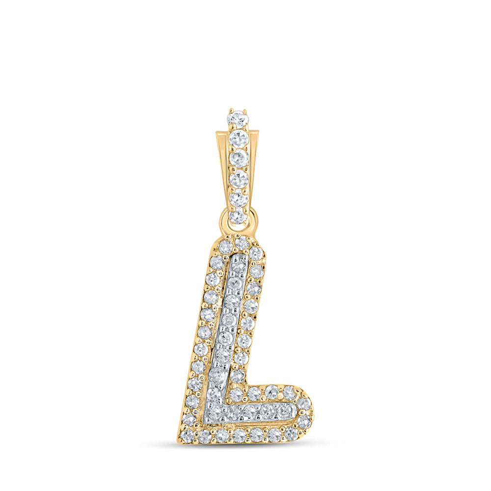 10kt Yellow Gold Womens Round Diamond L Initial Letter Pendant 1/8 Cttw