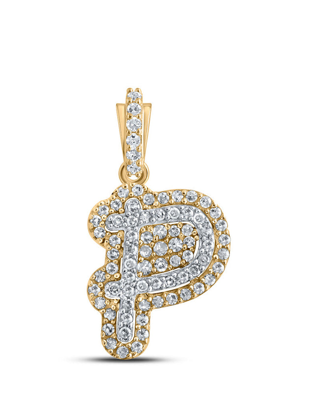 10kt Yellow Gold Womens Round Diamond P Initial Letter Pendant 1/5 Cttw