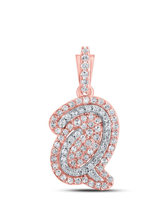 10kt Rose Gold Womens Round Diamond Q Initial Letter Pendant 1/5 Cttw