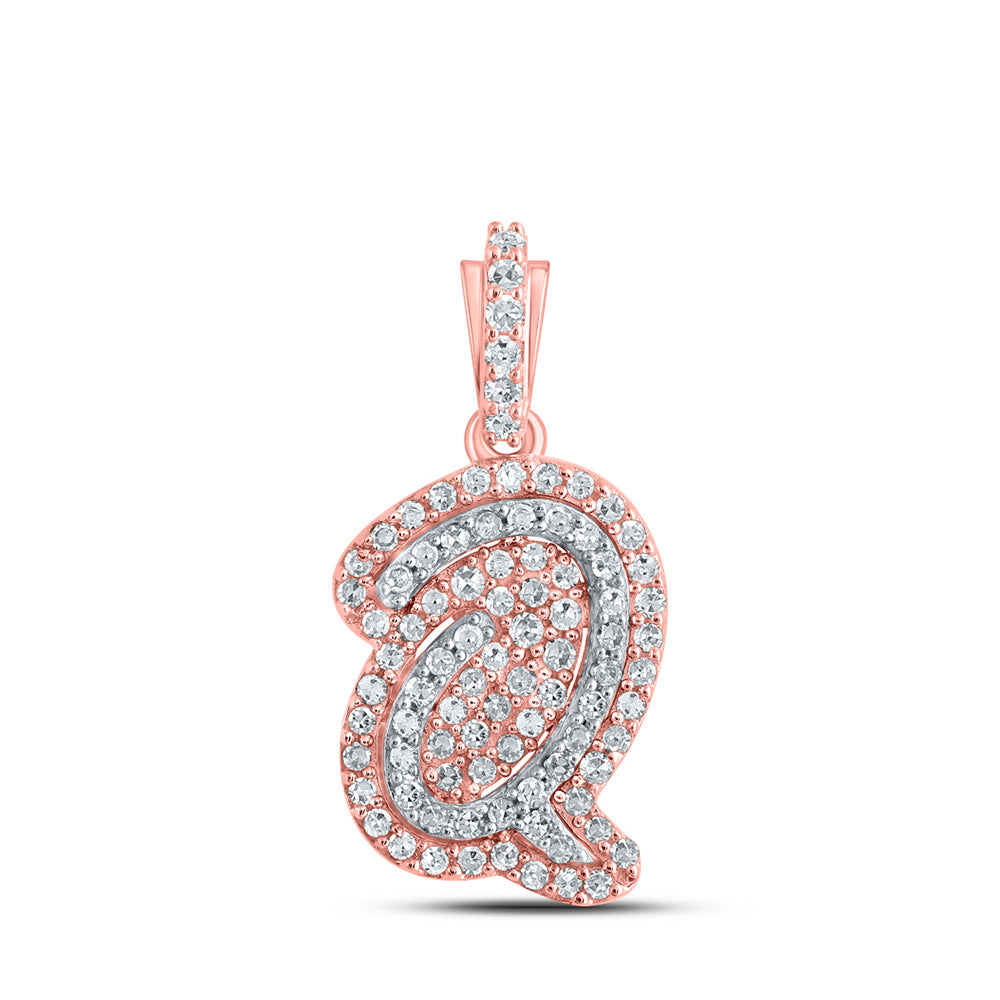 10kt Rose Gold Womens Round Diamond Q Initial Letter Pendant 1/5 Cttw