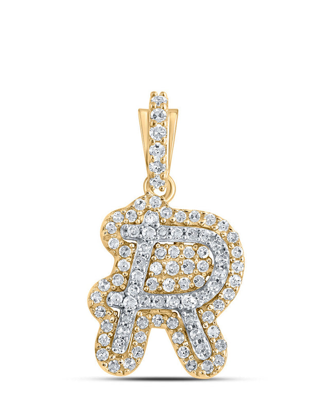 10kt Yellow Gold Womens Round Diamond R Initial Letter Pendant 1/5 Cttw