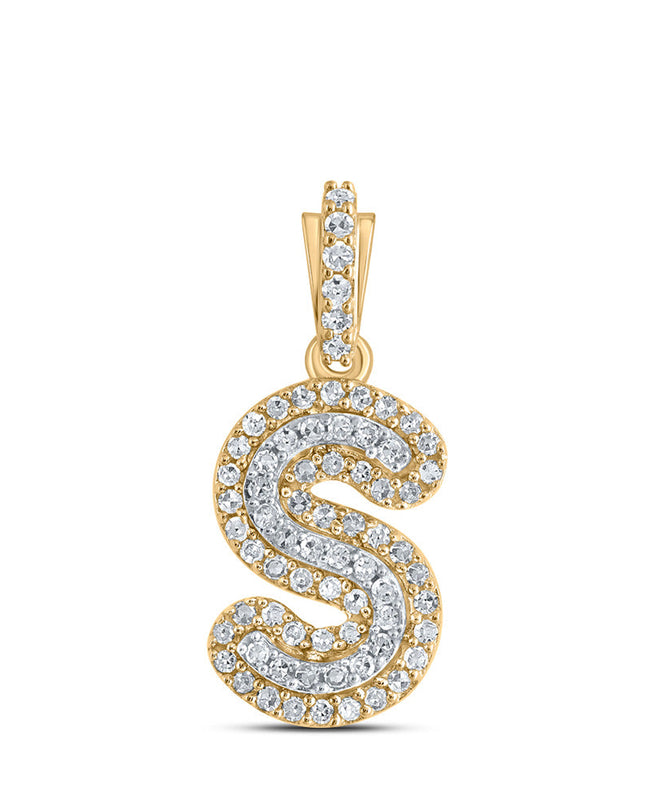 10kt Yellow Gold Womens Round Diamond S Initial Letter Pendant 1/5 Cttw