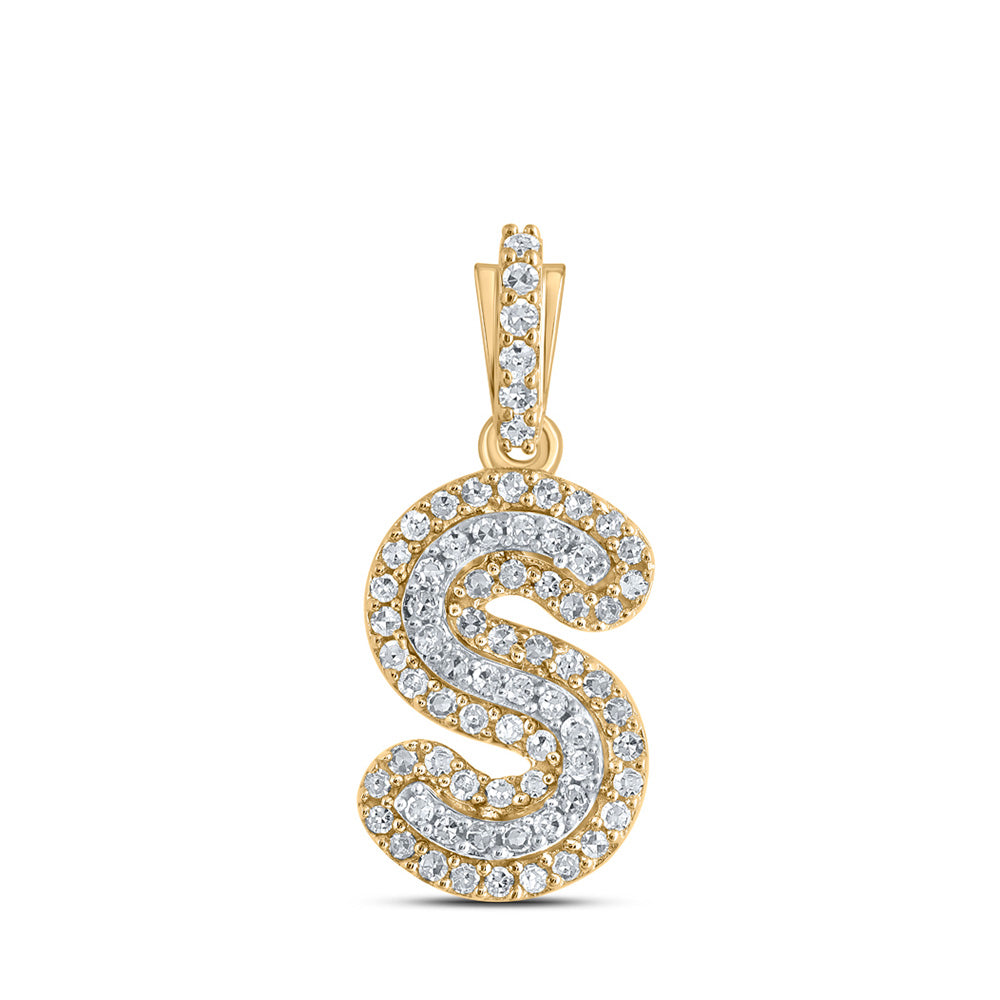 10kt Yellow Gold Womens Round Diamond S Initial Letter Pendant 1/5 Cttw