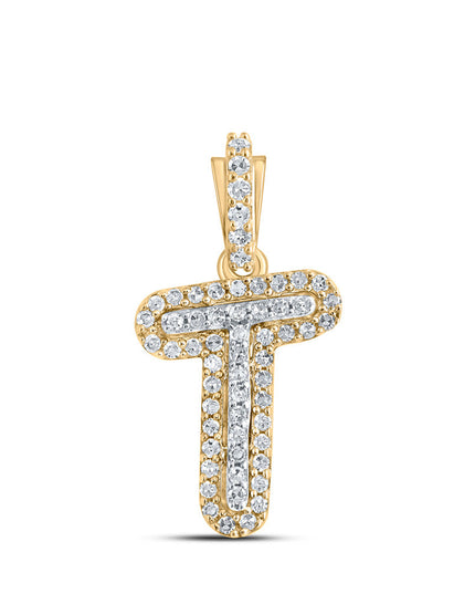 10kt Yellow Gold Womens Round Diamond T Initial Letter Pendant 1/8 Cttw