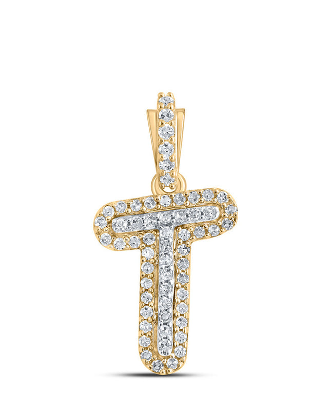 10kt Yellow Gold Womens Round Diamond T Initial Letter Pendant 1/8 Cttw