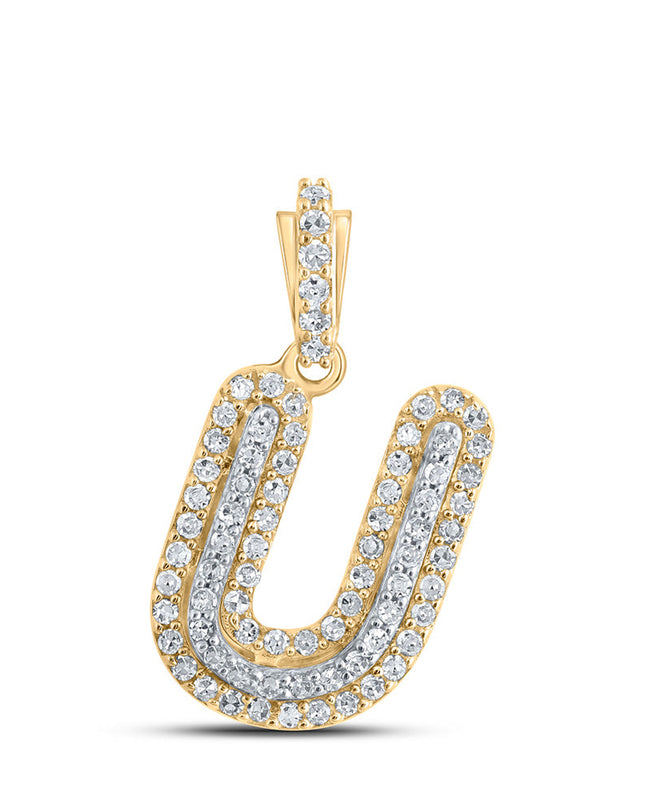 10kt Yellow Gold Womens Round Diamond U Initial Letter Pendant 1/5 Cttw