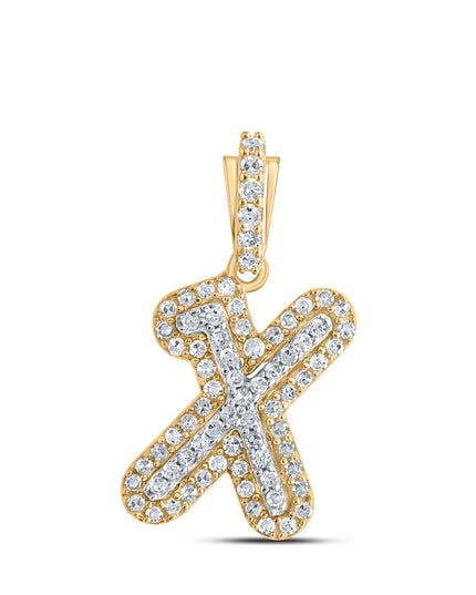 10kt Yellow Gold Womens Round Diamond X Initial Letter Pendant 1/5 Cttw