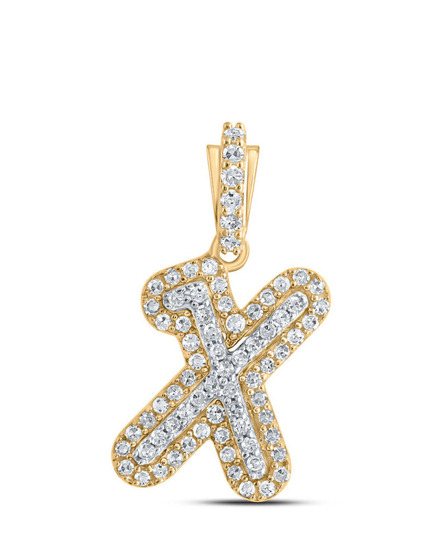 10kt Yellow Gold Womens Round Diamond X Initial Letter Pendant 1/5 Cttw