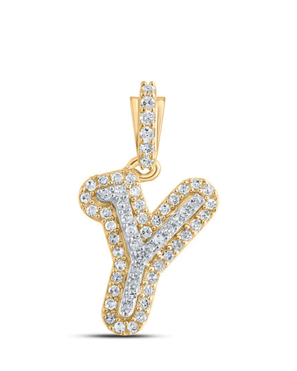 10kt Yellow Gold Womens Round Diamond Y Initial Letter Pendant 1/6 Cttw