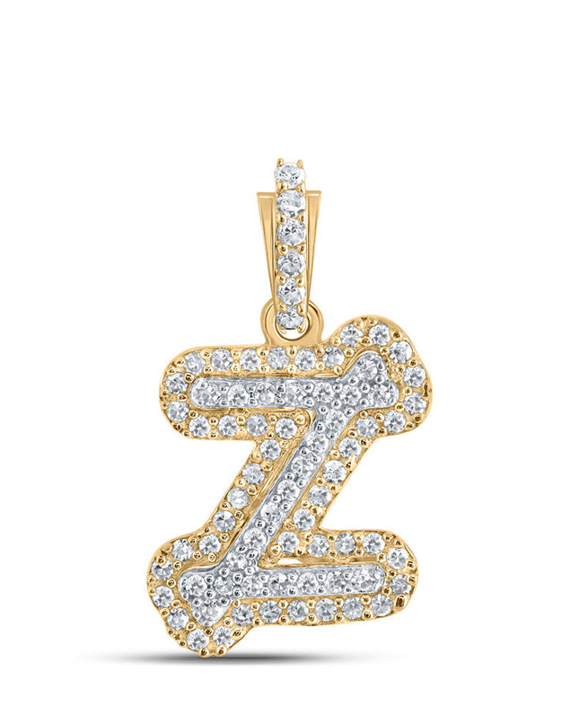 10kt Yellow Gold Womens Round Diamond Z Initial Letter Pendant 1/5 Cttw