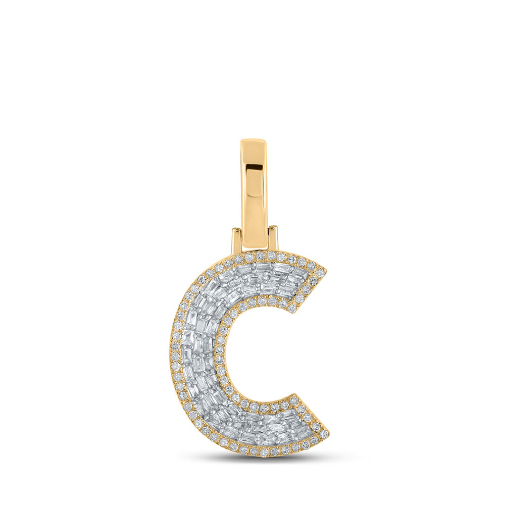 10kt Yellow Gold Mens Baguette Diamond C Initial Letter Charm Pendant 3/8 Cttw