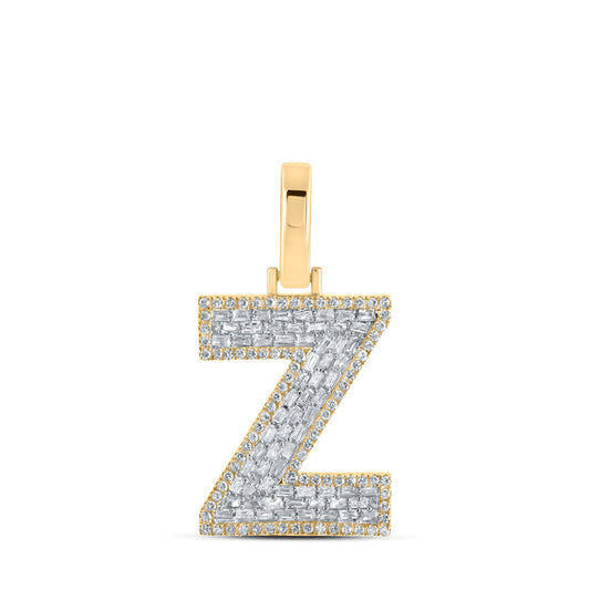 10kt Yellow Gold Mens Baguette Diamond Z Initial Letter Charm Pendant 1/2 Cttw