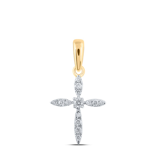 10kt Yellow Gold Womens Round Diamond Cross Pendant 1/10 Cttw