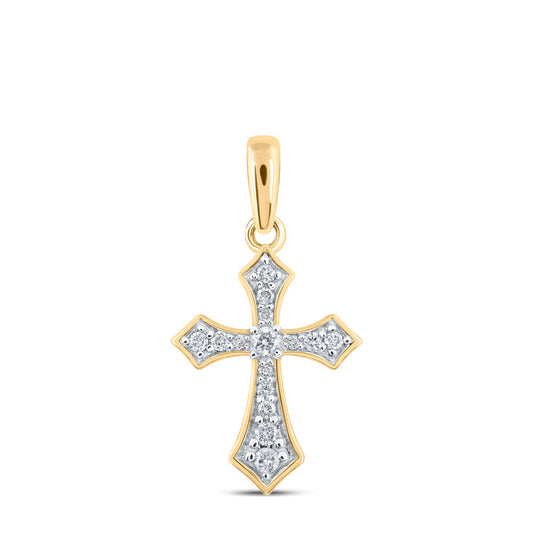 10kt Yellow Gold Womens Round Diamond Cross Pendant 1/8 Cttw