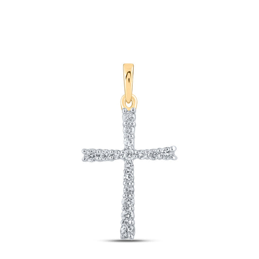 10kt Yellow Gold Womens Round Diamond Cross Pendant 1/6 Cttw