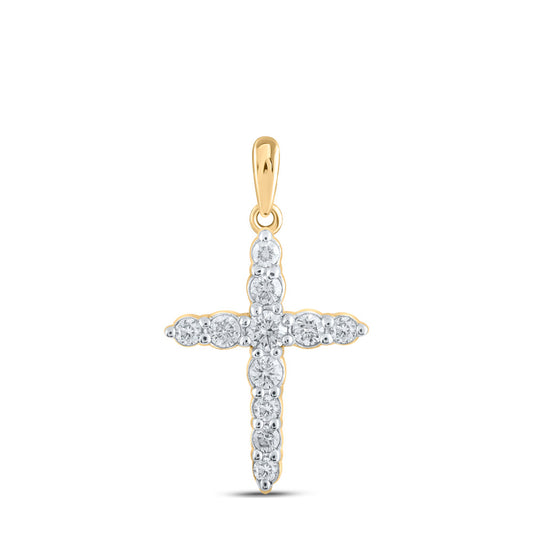 10kt Yellow Gold Womens Round Diamond Cross Pendant 3/8 Cttw