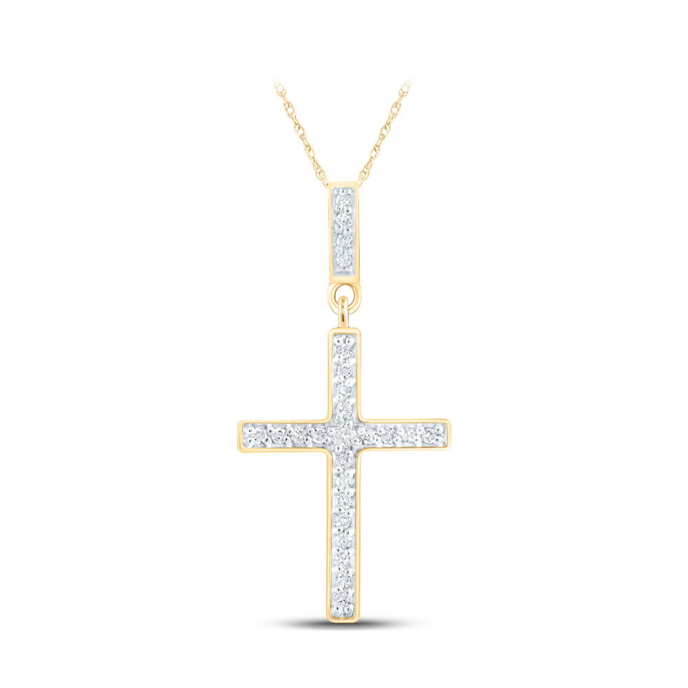 10kt Yellow Gold Womens Round Diamond Cross Pendant 1/10 Cttw