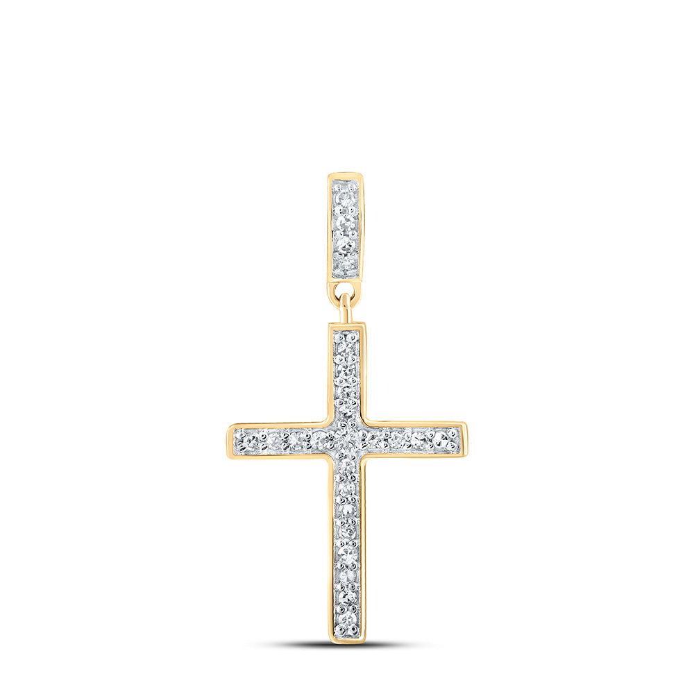 10kt Yellow Gold Womens Round Diamond Cross Pendant 1/5 Cttw