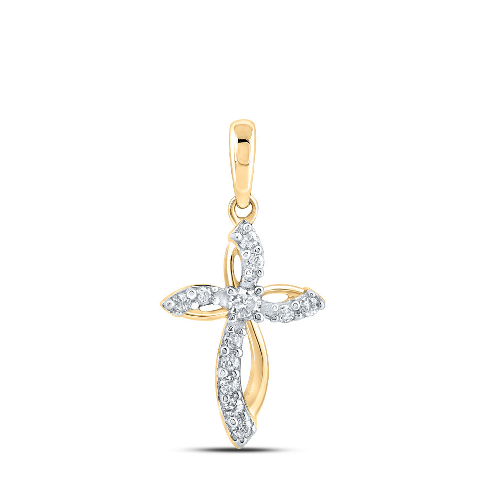 10kt Yellow Gold Womens Round Diamond Cross Pendant 1/6 Cttw