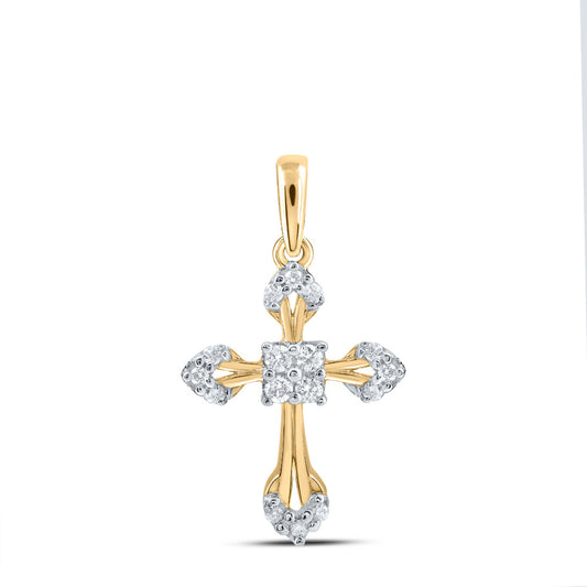 10kt Yellow Gold Womens Round Diamond Cross Pendant 1/6 Cttw