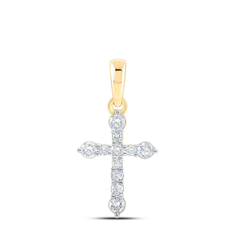 10kt Yellow Gold Womens Round Diamond Cross Pendant 1/4 Cttw