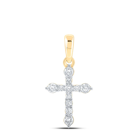 10kt Yellow Gold Womens Round Diamond Cross Pendant 1/4 Cttw