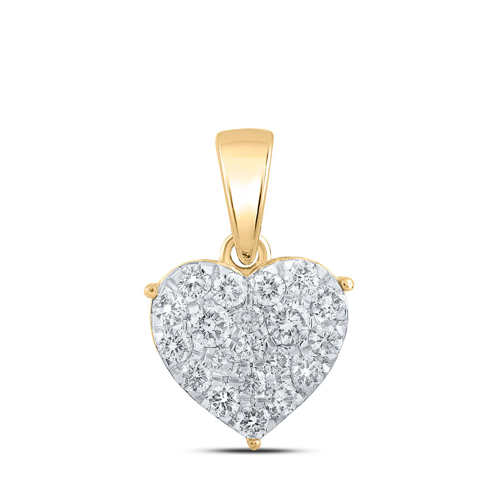 10kt Yellow Gold Womens Round Diamond Heart Pendant 1/2 Cttw