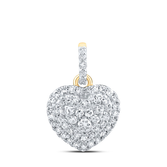 10kt Yellow Gold Womens Round Diamond Heart Pendant 1/4 Cttw