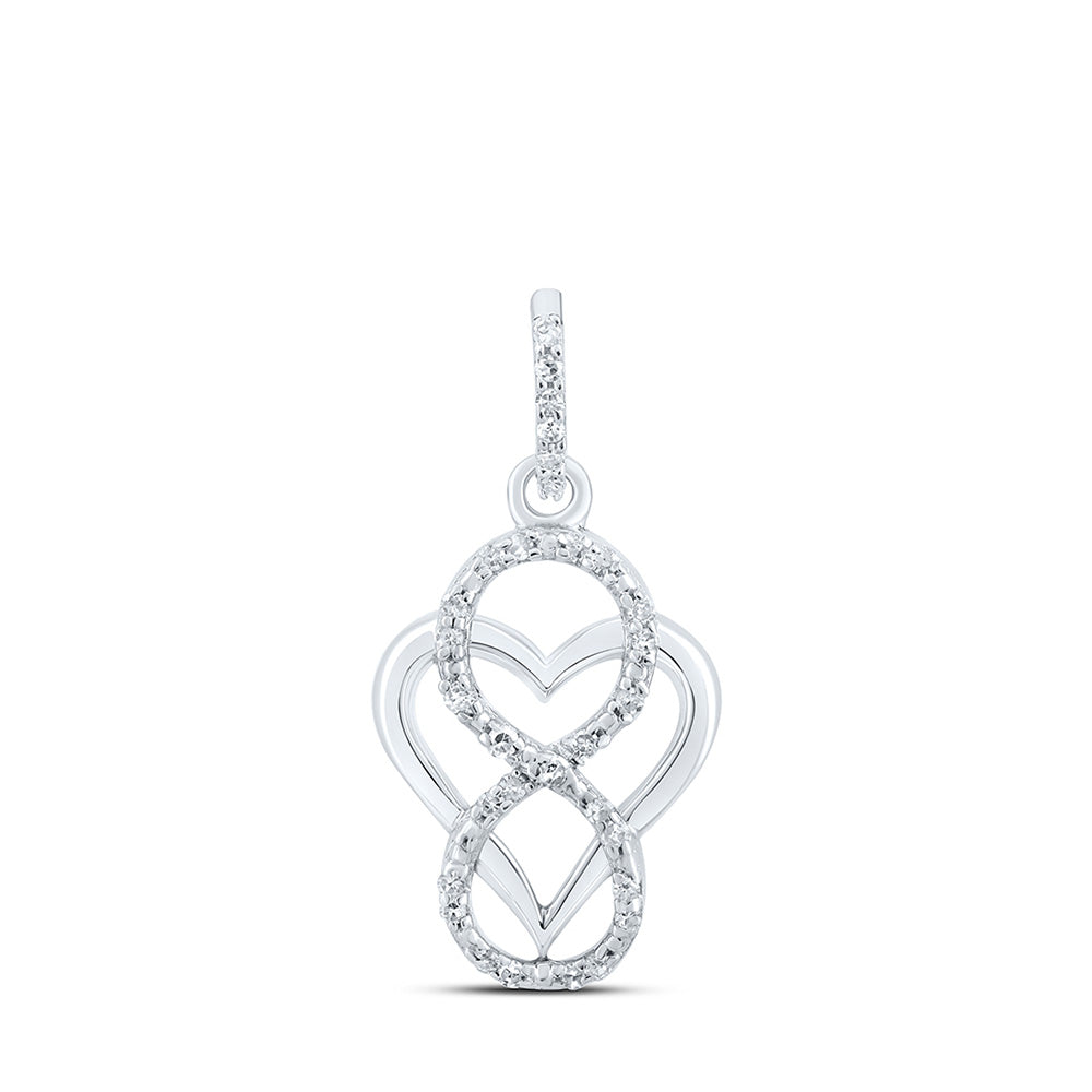 Sterling Silver Womens Round Diamond Heart Pendant 1/12 Cttw