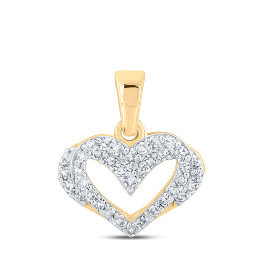 10kt Yellow Gold Womens Round Diamond Memory Heart Pendant 1/4 Cttw