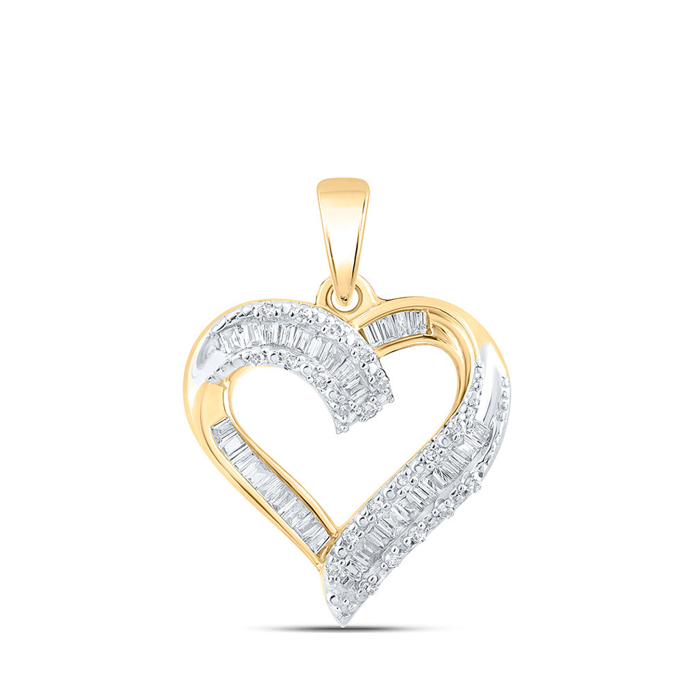 10kt Yellow Gold Womens Baguette Diamond Heart Pendant 1/4 Cttw