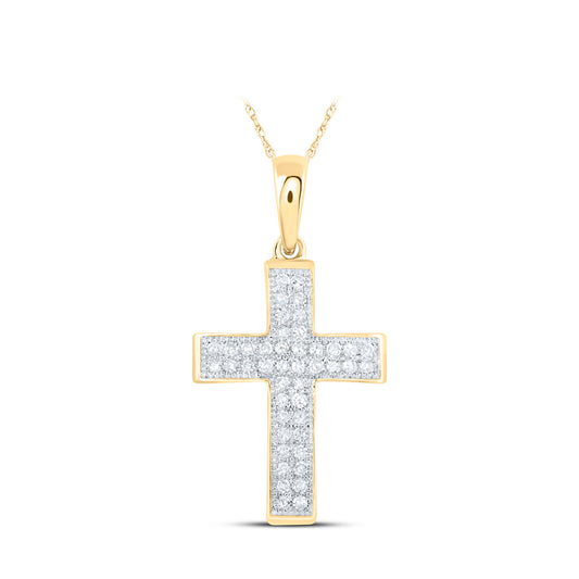 10kt Yellow Gold Womens Round Diamond Cross Pendant 1/5 Cttw