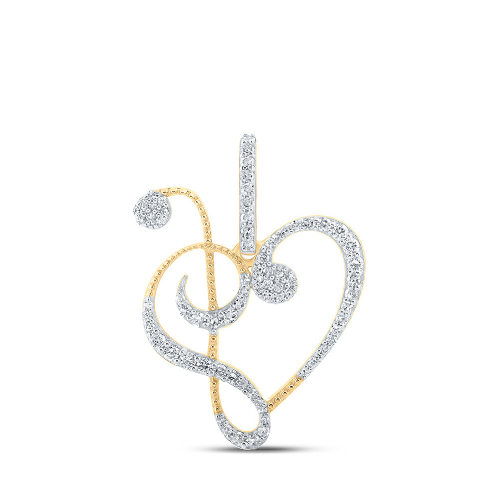 10kt Yellow Gold Womens Round Diamond Treble Heart Pendant 1/3 Cttw