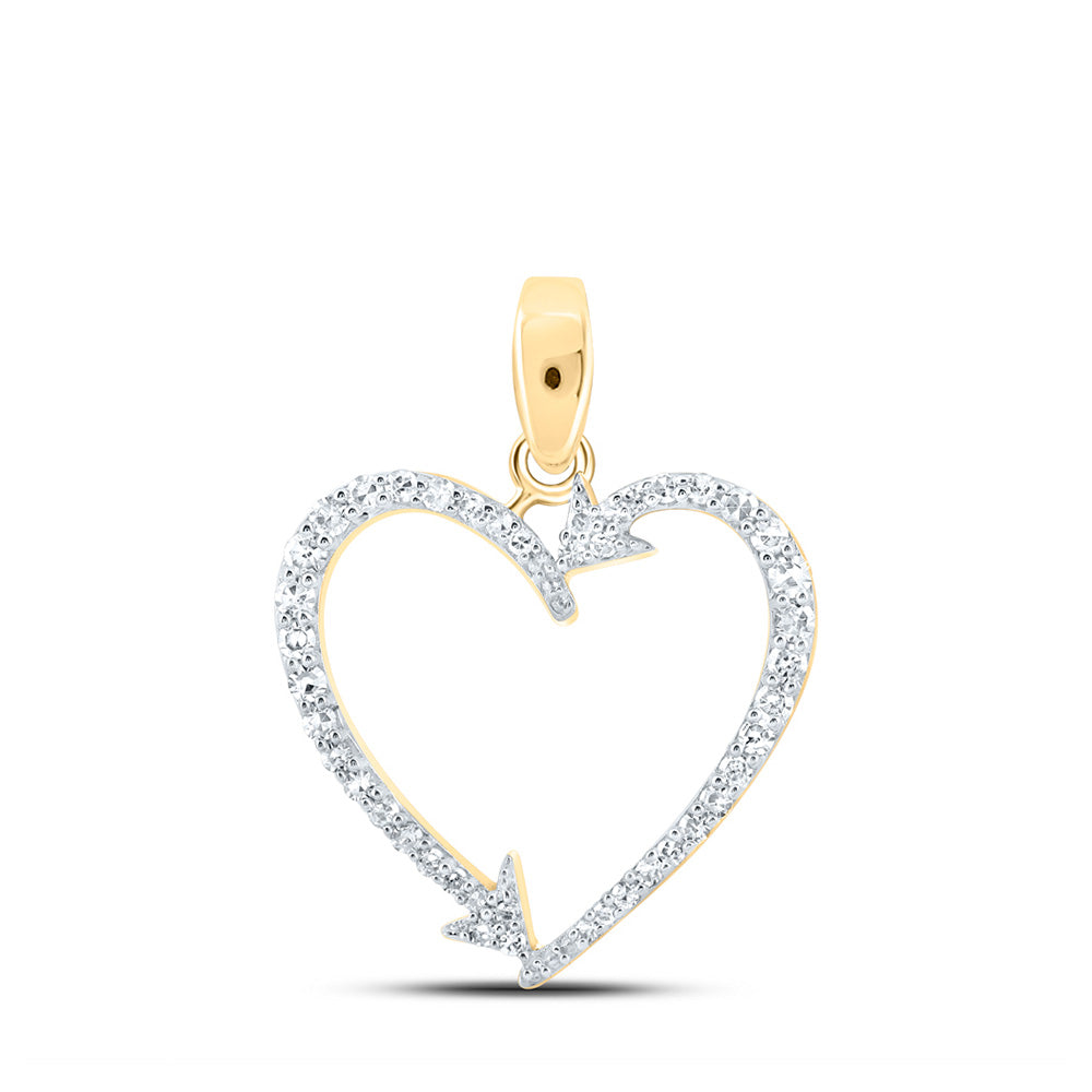 10kt Yellow Gold Womens Round Diamond Arrow Heart Pendant 1/5 Cttw