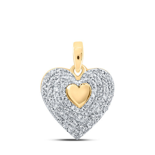 10kt Yellow Gold Womens Round Diamond Heart Pendant 1/4 Cttw