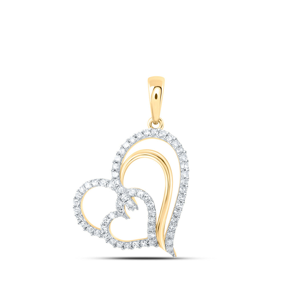 10kt Yellow Gold Womens Round Diamond Heart Pendant 3/8 Cttw