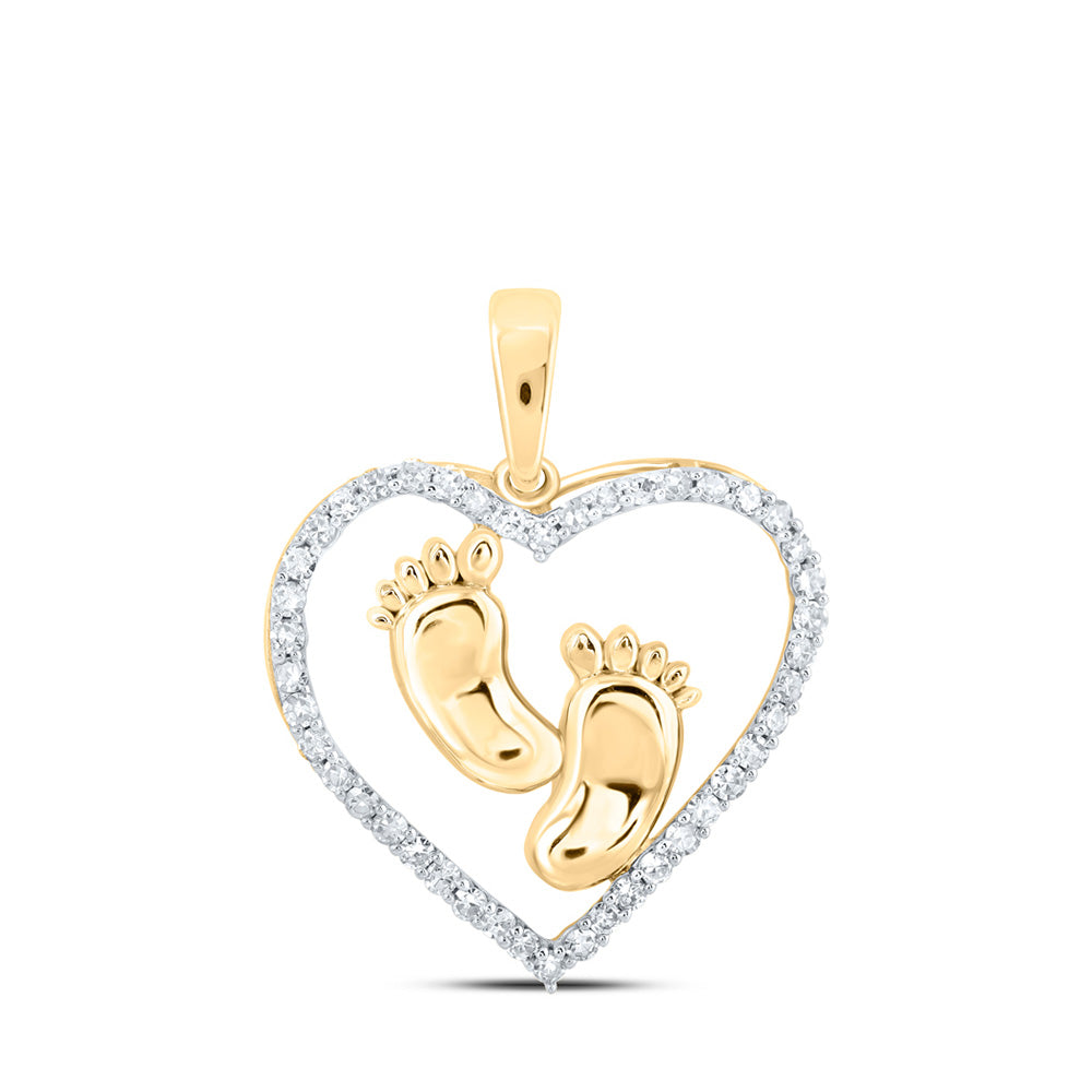 10kt Yellow Gold Womens Round Diamond Footsteps Heart Pendant 1/3 Cttw