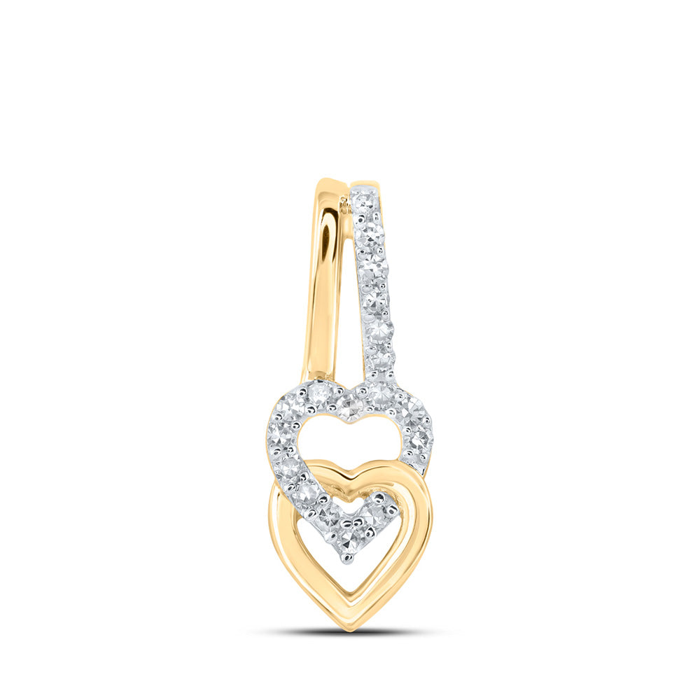 10kt Yellow Gold Womens Round Diamond Heart Pendant 1/10 Cttw