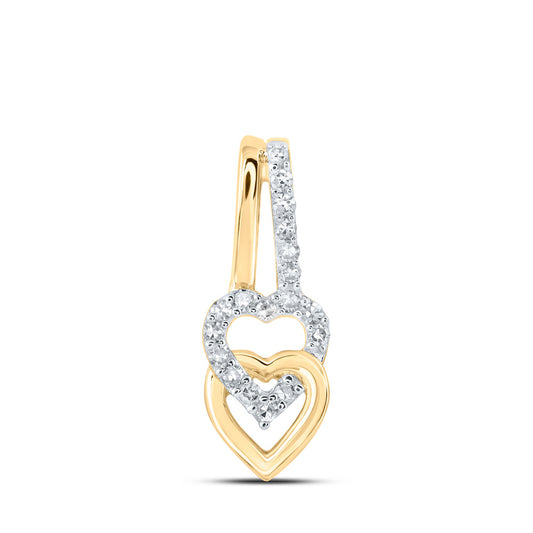 10kt Yellow Gold Womens Round Diamond Heart Pendant 1/10 Cttw