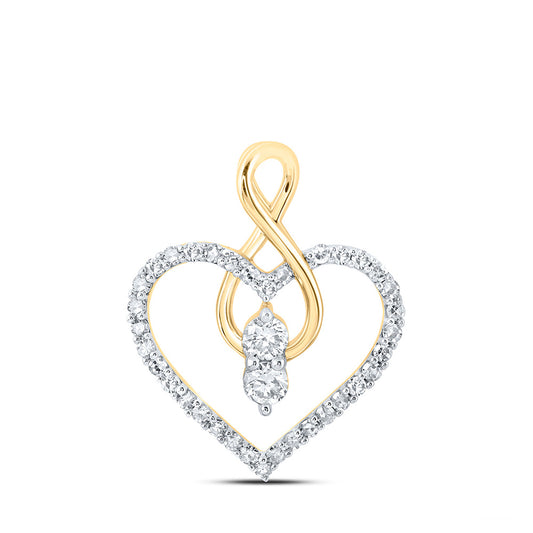 10kt Yellow Gold Womens Round Diamond Heart Pendant 1/3 Cttw