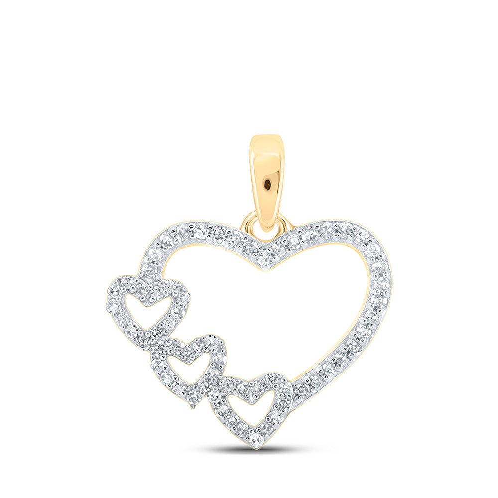 10kt Yellow Gold Womens Round Diamond Heart Pendant 1/6 Cttw