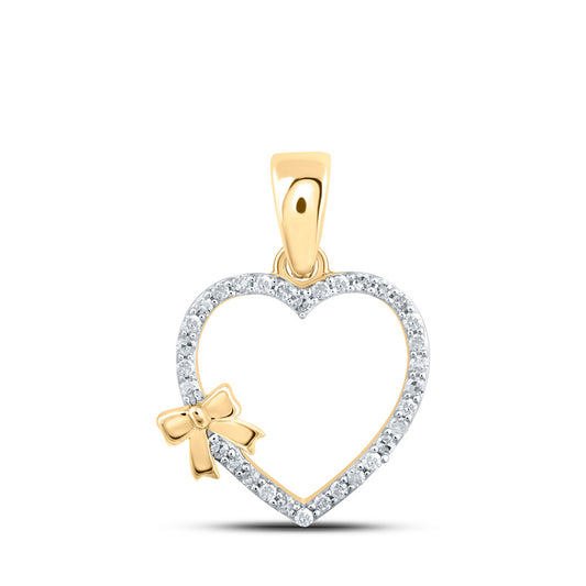 10kt Yellow Gold Womens Round Diamond Heart Pendant 1/8 Cttw