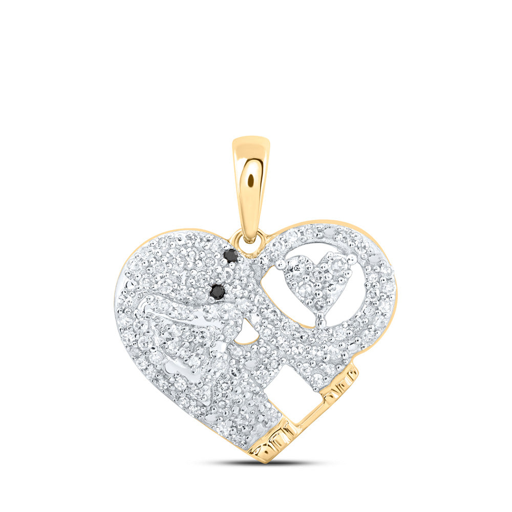 10kt Yellow Gold Womens Round Diamond Elephant Heart Pendant 1/3 Cttw