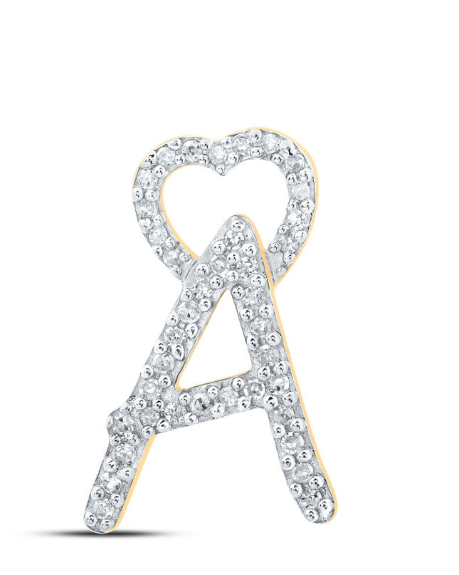 10kt Yellow Gold Womens Round Diamond A Heart Letter Pendant 1/8 Cttw