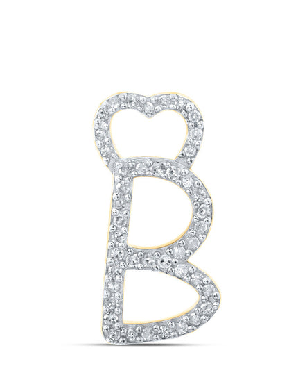 10kt Yellow Gold Womens Round Diamond B Heart Letter Pendant 1/8 Cttw